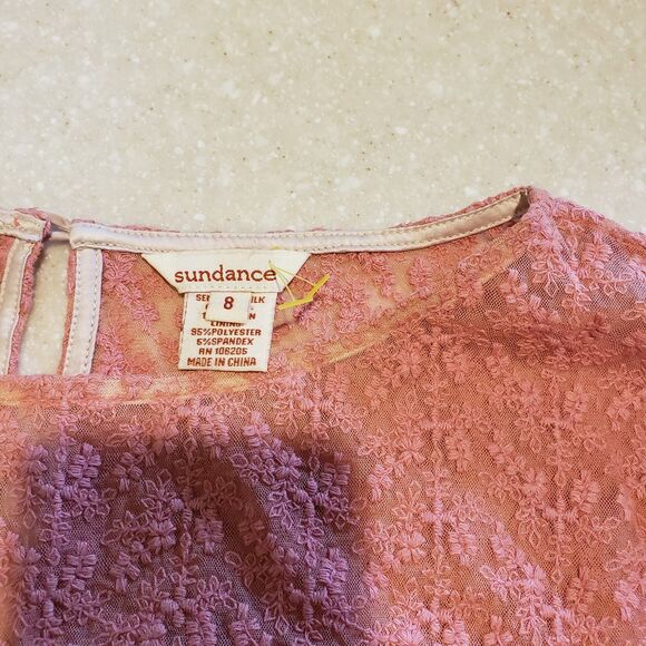 Sundance Womens Embroidered Trellis Dress Sz 8 Pink 100% Silk Sheer Boho Shift - Picture 4 of 10